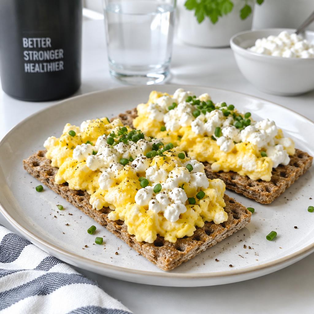 Äggröra med keso på knäckebröd